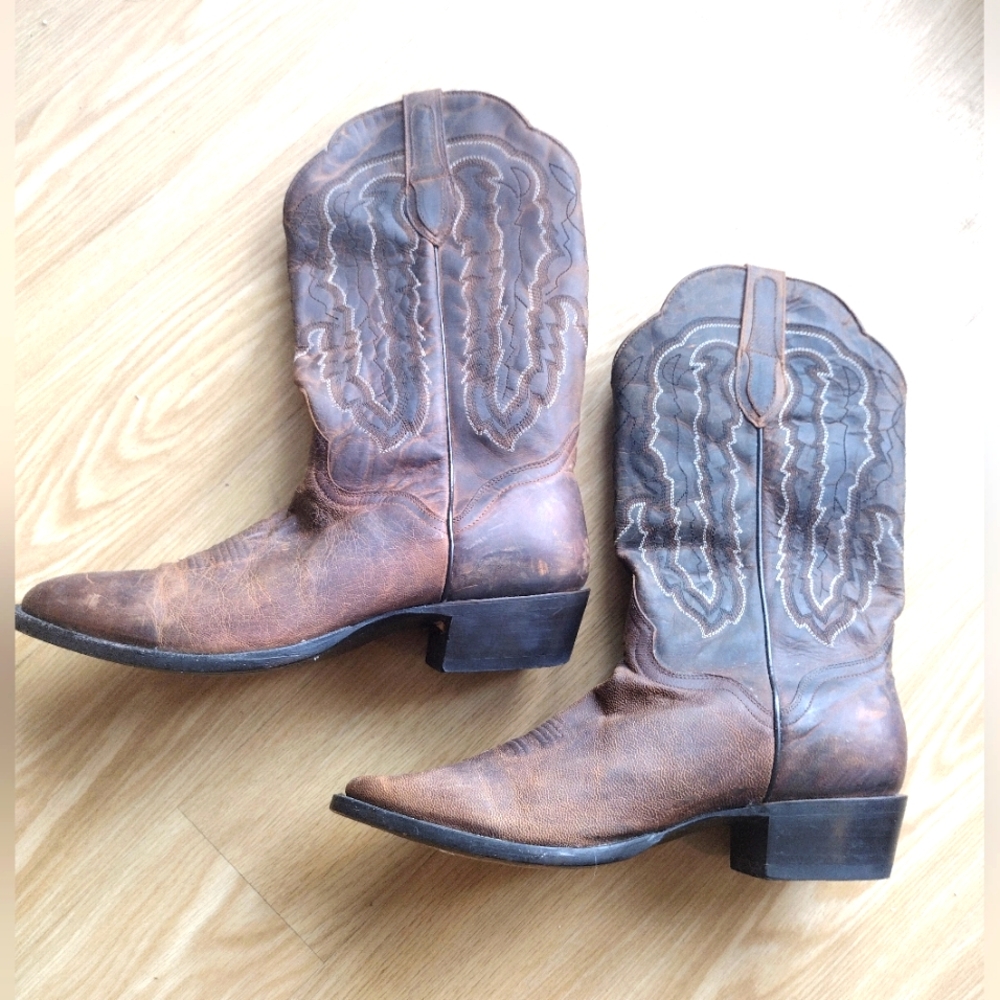 J.B. Dillon Goat Leather Western Boots Cowboy Rodeo Brown 10.5 EE Wide
